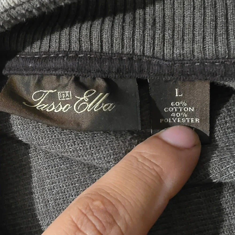 Tasso Elba Mens Quarter Zip Pullover Sweater Taupe Brown Striped Cotton Blend L